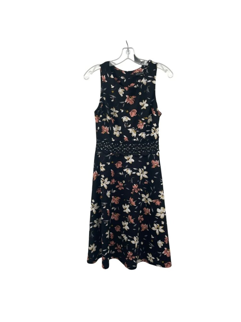 OWIN Women Floral A-Line Dress Sleevless Black/Multi Size Small
